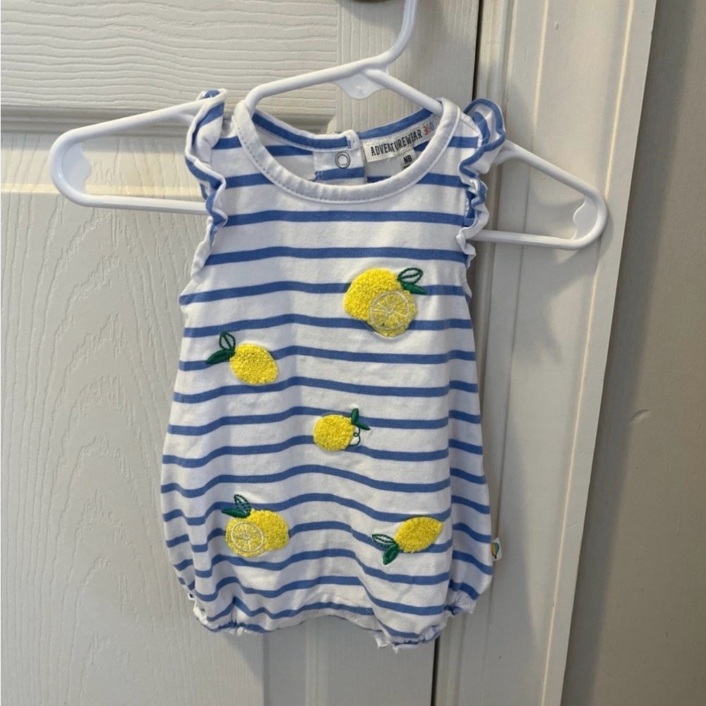 Adventurer Baby Girls Blue & White Stripe Lemon One-Piece